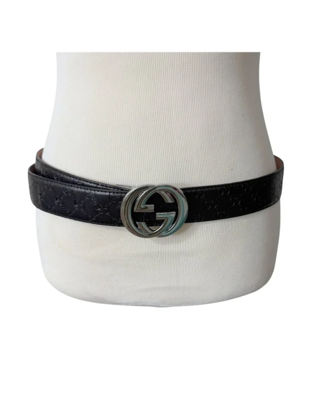 Gucci Black Interlocking G Buckle Belt Signature Leather Debossed Logos ‎411924